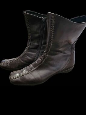 Paul Green Dark Brown Leather Ankle Boots with Whipstitch Detail